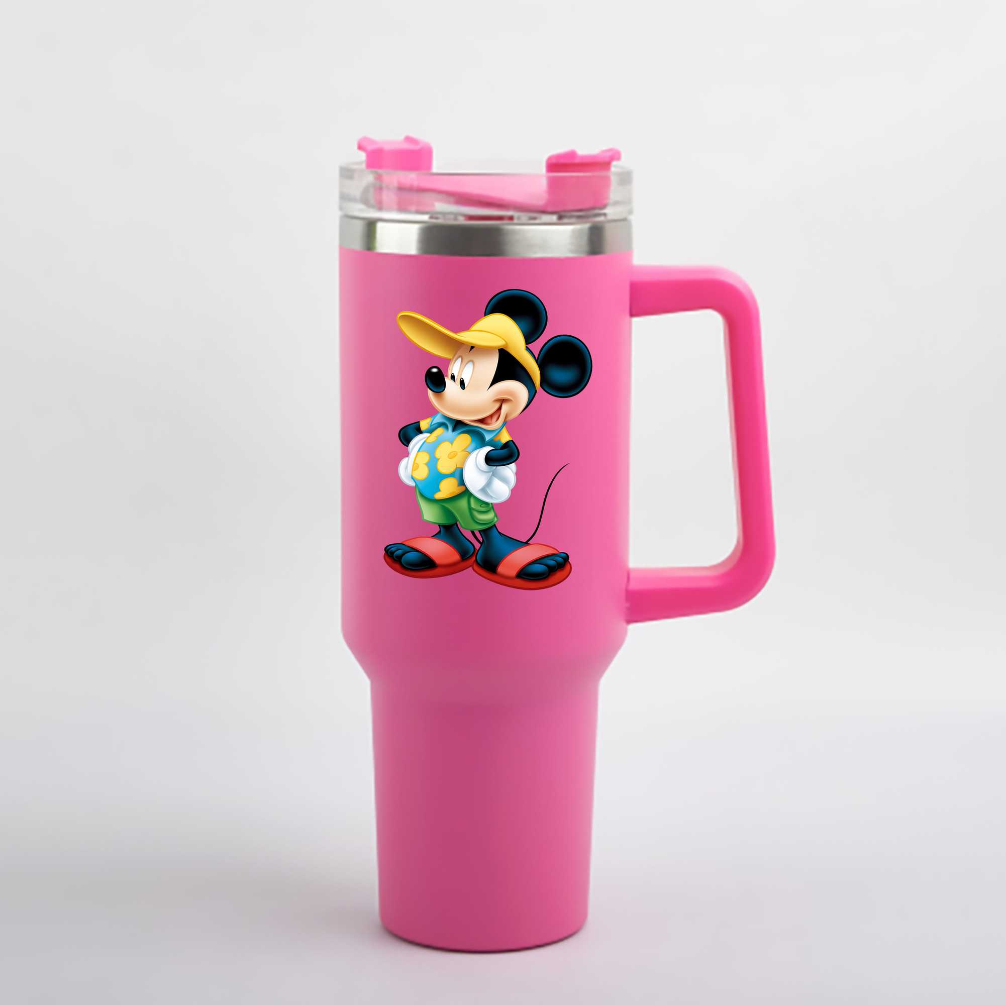（画像用） ミッキーマウス Mickey Mouse 1200mL車用タンブラー - クリスタルステッカー（プラスチックストロー付き）
